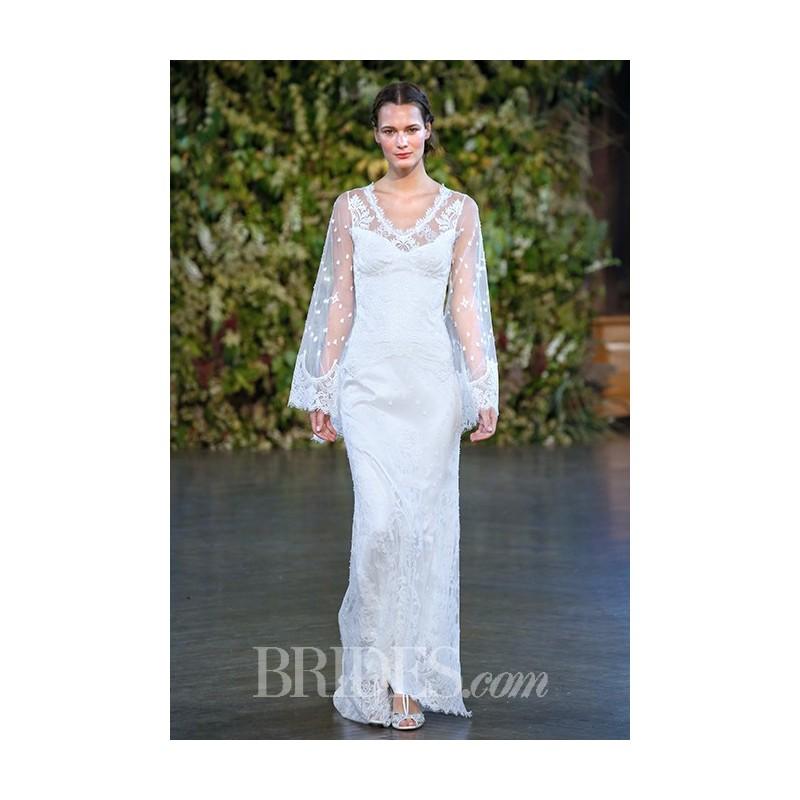 Hochzeit - Claire Pettibone - Fall 2015 - Emmanuel Lace Sheath Wedding Dress with Long Sleeves and a V-Neckline - Stunning Cheap Wedding Dresses