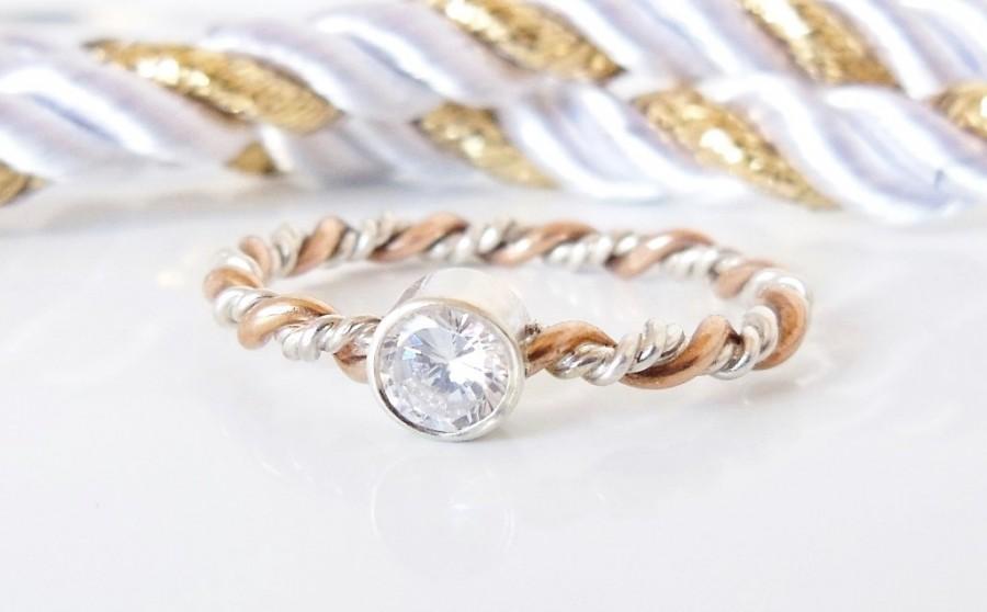 زفاف - Cubic Zirconia Ring, Twisted Wire, Silver and Gold Jewelry, Engagement Ring, Wedding Jewelry for Women