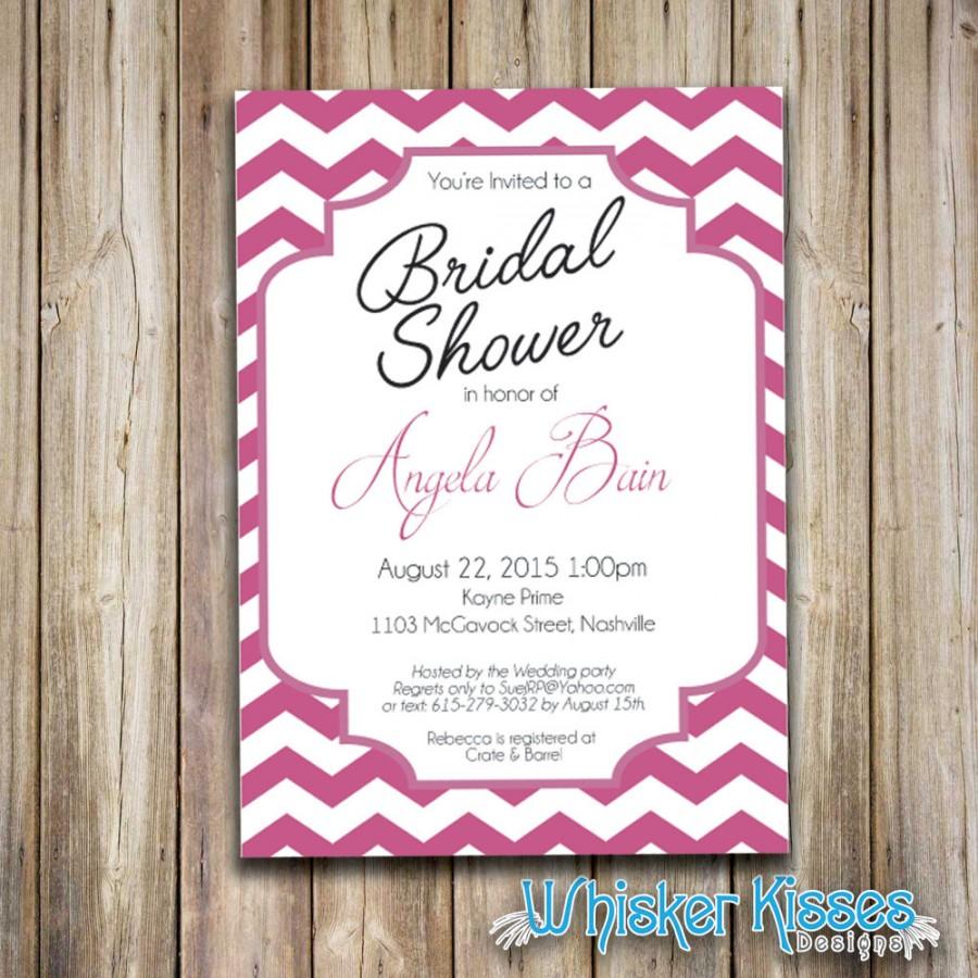 Hochzeit - Bridal Shower Wedding Invitation, Miss to Mrs, Bridal Brunch, Chevron, Pink, Custom Color, DIY Printable PDF or Professionally Printed