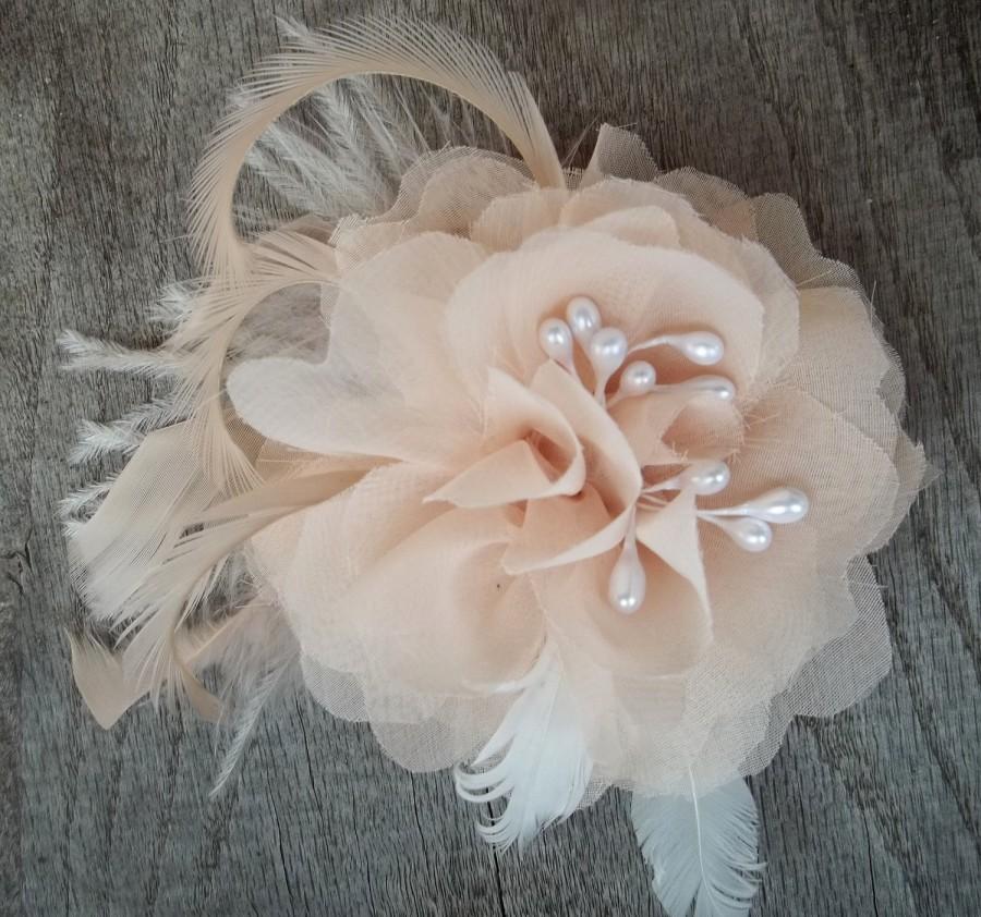 Свадьба - Bridal Fascinator, Chiffon Flower, Wedding Hair Clip, Blush Ivory, Ivory Hair Clip, Wedding Comb, Bridal Comb, Flower Comb, Flower CLip