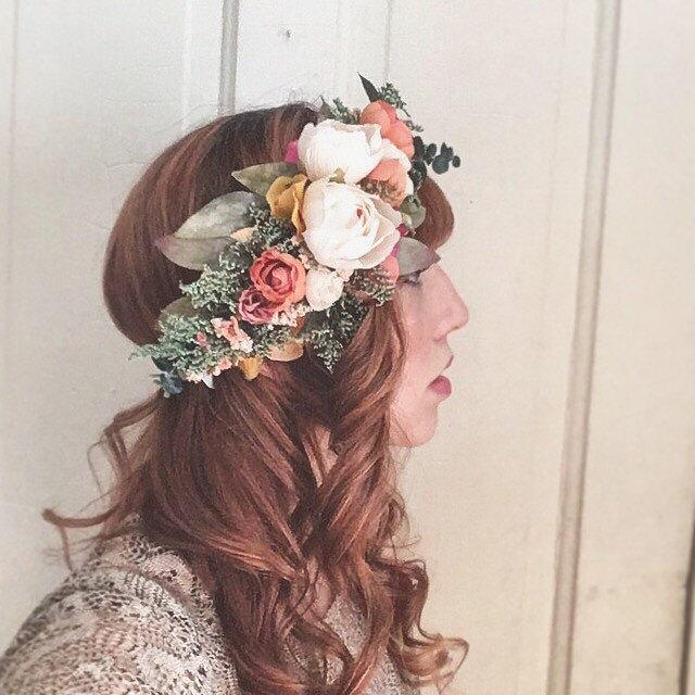 Hochzeit - Rustic Flower Crown <<The Helena>> Bohemian Dried and Silk Crown // Custom Made Crown