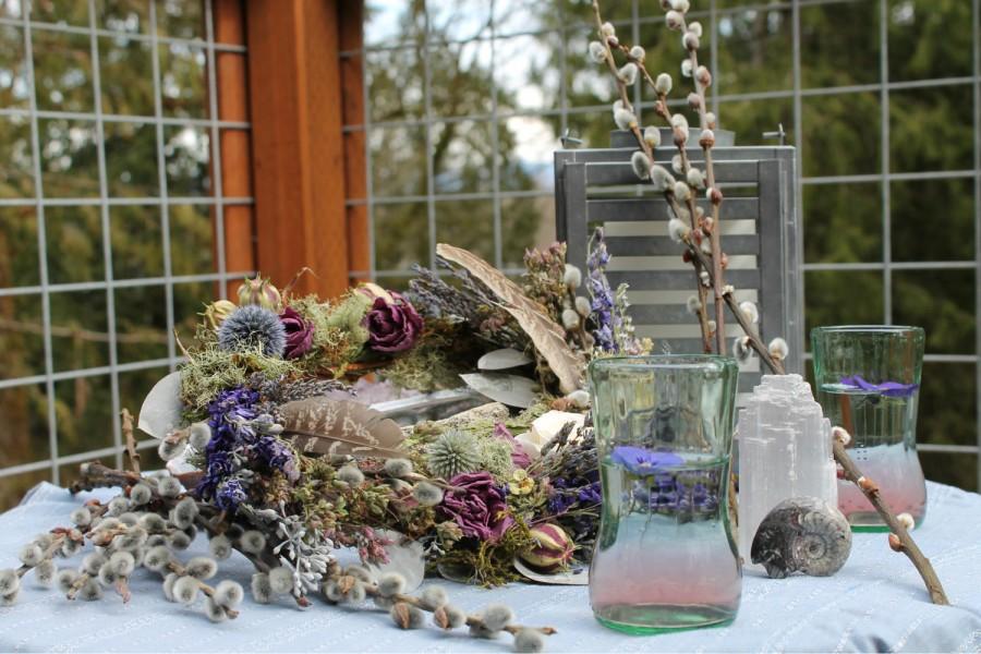 Wedding - custom centerpiece wreath, dried flower centerpiece, purple wedding centerpiece, lavender centerpiece, lavender wreath, abalone wedding, eco