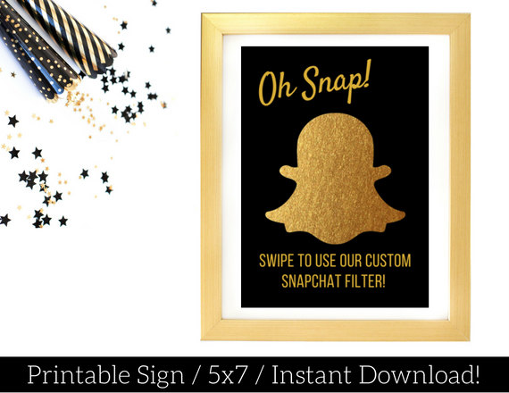 Wedding - Snapchat Filter Sign / Printable Snapchat Geofilter Sign / Gold Foil and Black / Gold Snapchat Sign/ Use Our Filter