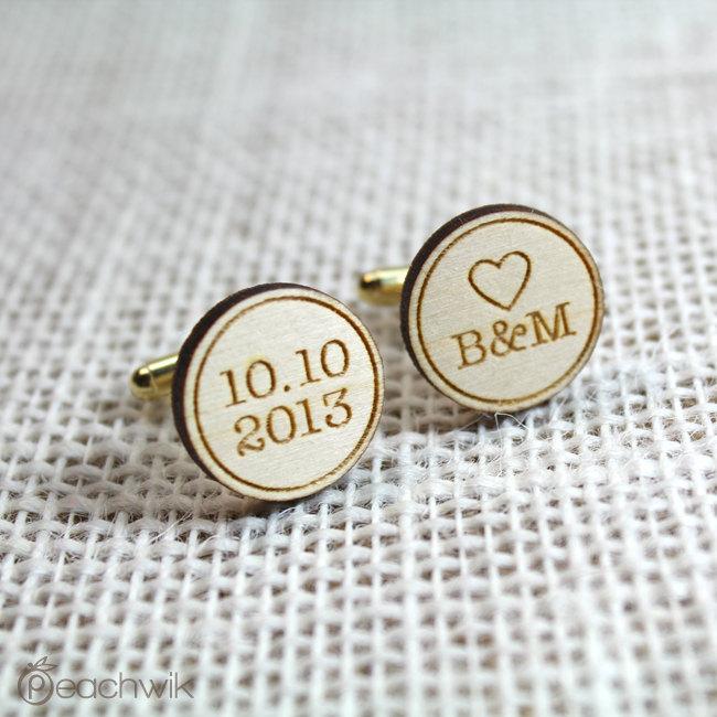 Свадьба - Cufflinks - You and Me - Personalized Wood Cufflinks - Perfect Gift For New Husbands, Grooms, Dads By Peachwik