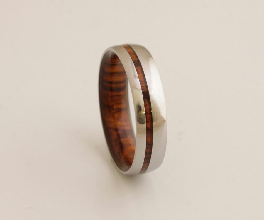 زفاف - wood wedding band mens wedding ring woman band cocobolo ring man jewelry titanium ring wood ring