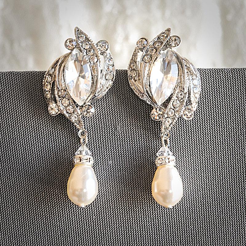 زفاف - 60% OFF SALE, Crystal Bridal Earrings, Art Deco Wedding Earrings, Art Deco Dangle r Earrings, Swarovski Pearl Drop Dangle Jewelry, FANCHONE