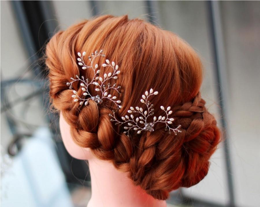 Hochzeit - Bridal Hair Pin Set, Wedding Hair Accessories, Crystal Hairpins, Set of 2 hair pins, Glass Crystals Hair pins, Bridal accessories, Pearl pin