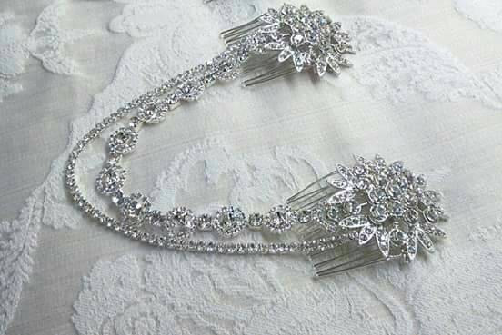 Wedding - Bridal drape headpiece, wedding jewellery,  diamanté headpiece,  bridal combs,  draped headpiece, hair chains, hair jewellery,  vintage
