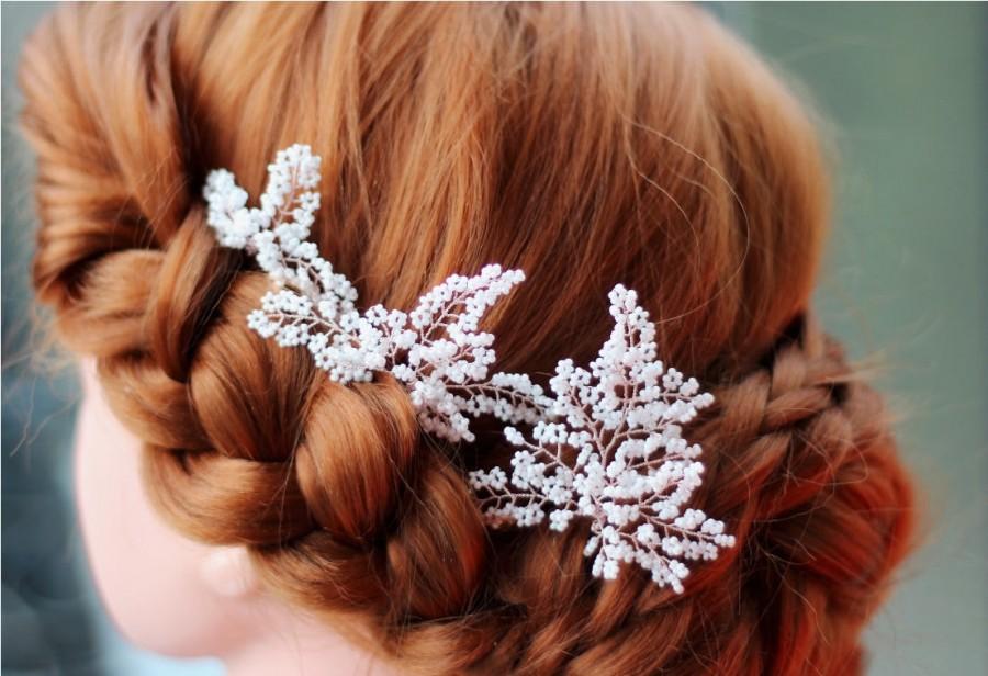 Mariage - Rose gold hair pin, wedding hair accessories, hair pins, bridal hair accessories, wedding hair pins, White glass beads Hairpins, Hairpin Set