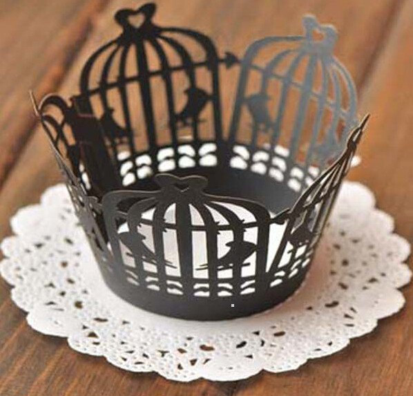 زفاف - 50x Black Birdcage Cupcake Wrapper for Wedding Party Cake Tree  Decoration 