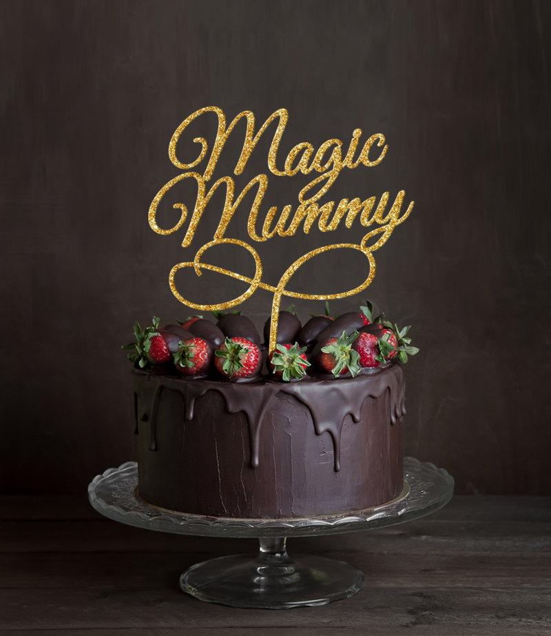 Свадьба - Gold Glitter Magic Mummy Cake Topper 6" in your Choice of Glitter, Elegant Custom Mother's Day Cake Toppers, Unique  Cake Topper