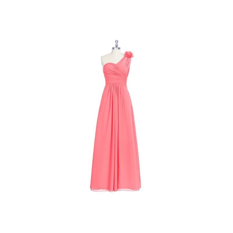 Wedding - Watermelon Azazie Erica - Chiffon One Shoulder Strap Detail Floor Length Dress - Charming Bridesmaids Store