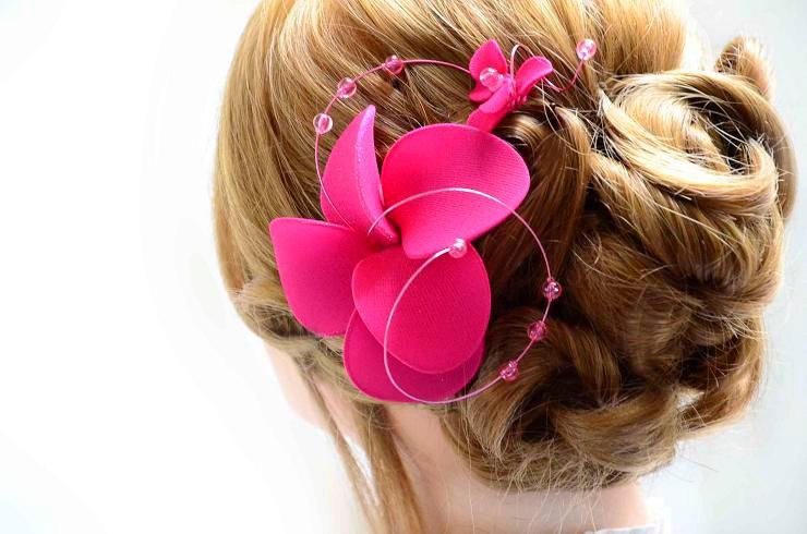 Свадьба - Fuchsia fascinator Hot pink headpiece Flower girl headnband fascinator Head piece Hair flower Bridal headpiece Wedding hair accessories