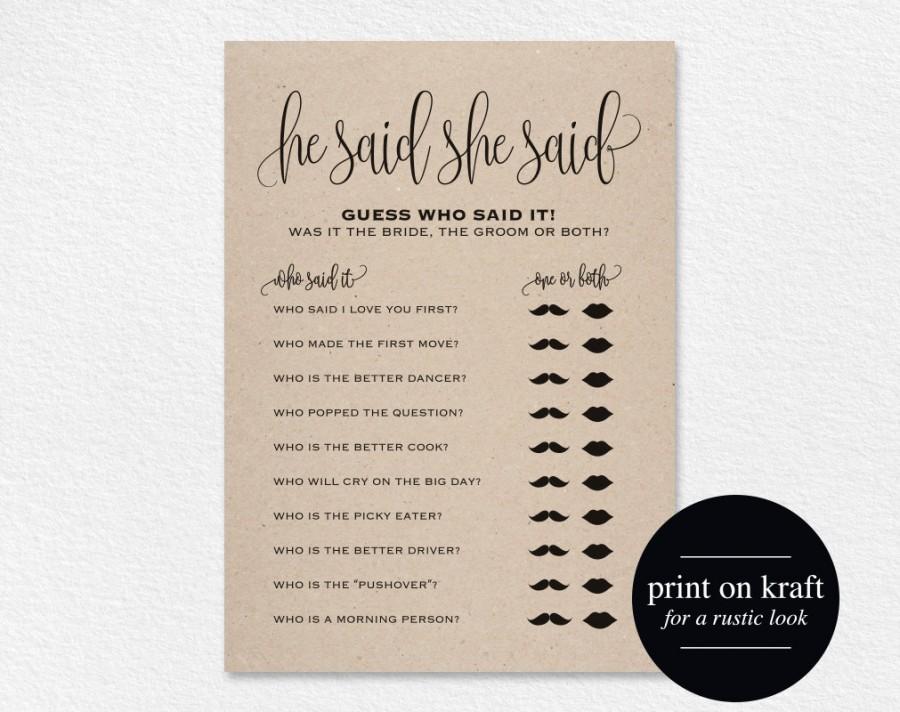 Mariage - He Said, She Said, Bridal Shower Game, Wedding Shower Ideas, Bridal Shower Ideas, Printable, DIY, PDF Instant Download #BPB203_12G_1