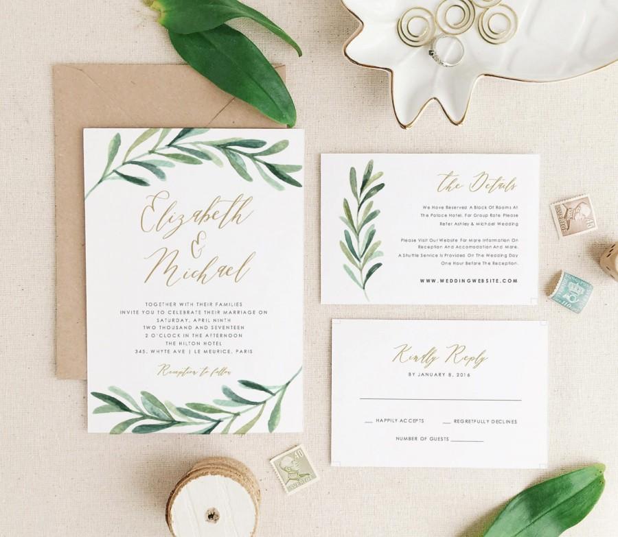 Свадьба - Greenery Wedding Invitation Template • Printable Wedding Invitation Suite • Modern Rustic Wedding • Calligraphy • Word or Pages • MAC or PC