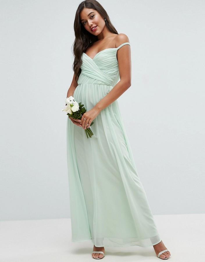 Hochzeit - ASOS WEDDING Ruched Bardot Strap Maxi Dress