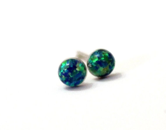 Hochzeit - Opal Stud Earrings, Emerald Green Opal Stud Earrings, Post Earrings With Opal Stone, Everyday Earrings, Christmas Gift