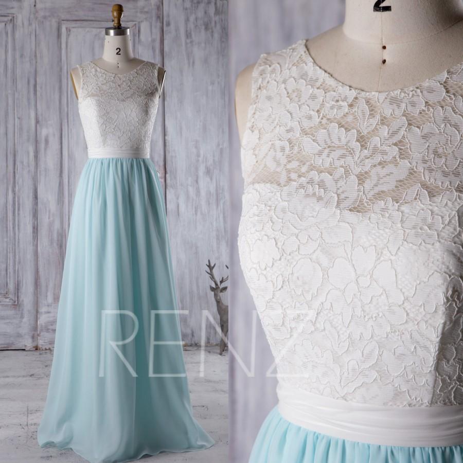 Mariage - 2016 Off White Lace Bridesmaid Dress, Sweetheart Illusion Wedding Dress, Light Mint Chiffon Prom Dress, Long Evening Gown Floor Length(T172)