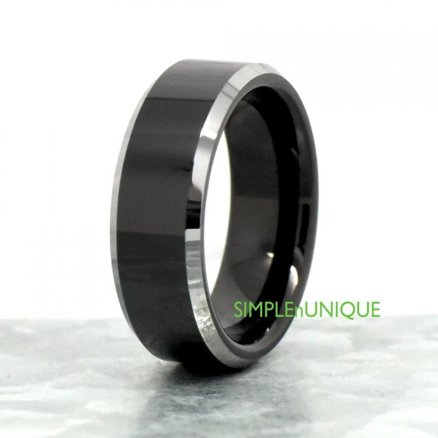 Hochzeit - Unique Wedding Band, Unique Mens Ring, 8MM Black Tungsten Ring, Mens Black Ring, Man's Promise Ring, Gift Boyfriend, Valentine Gift