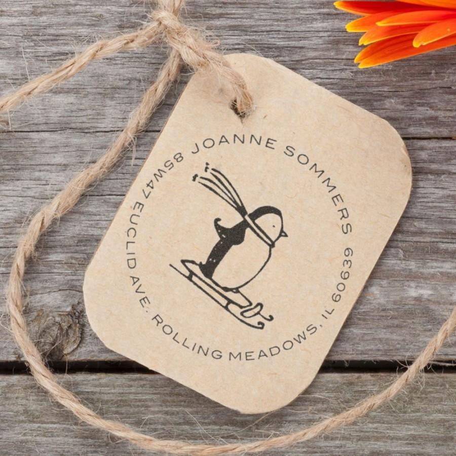 Mariage - Skiing Penguin Rubber Address Stamp