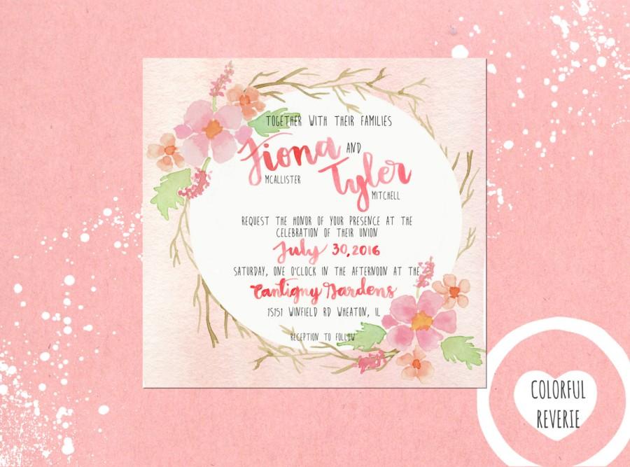 Свадьба - Printable Peach and Blush Floral Watercolor Wedding Invite