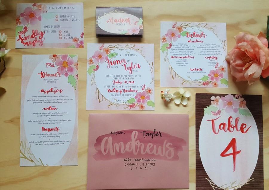 زفاف - Printable Watercolor Blush and Peach Spring Floral Wedding Suite