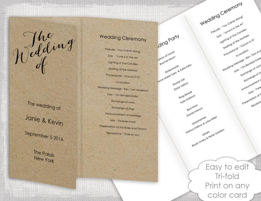 Свадьба - Wedding programs instant download template Trifold calligraphy "Bombshell" DIY printable order of ceremony / order of day YOU EDIT in Word