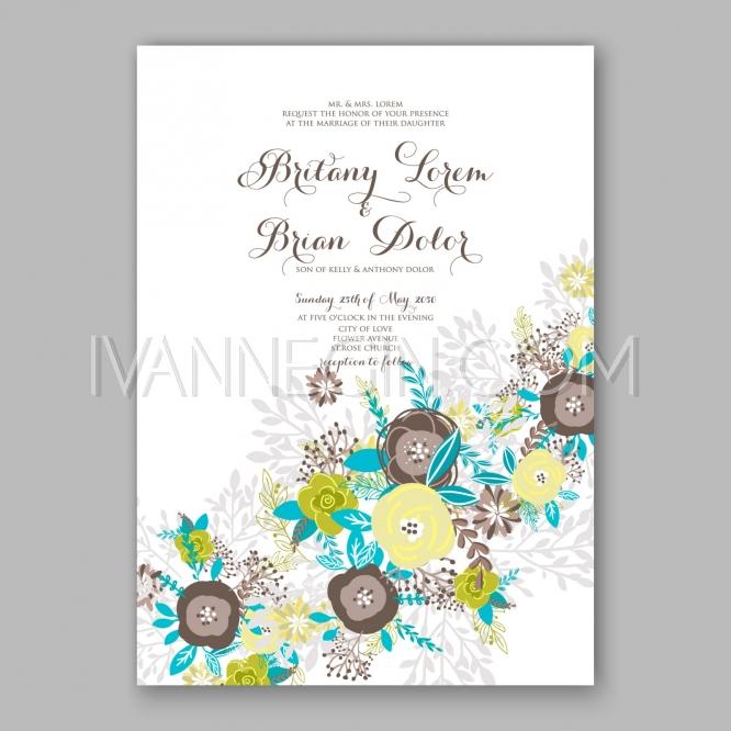 Mariage - Wedding invitation card template with menthol and green rose - Unique vector illustrations, christmas cards, wedding invitations, images and photos by Ivan Negin