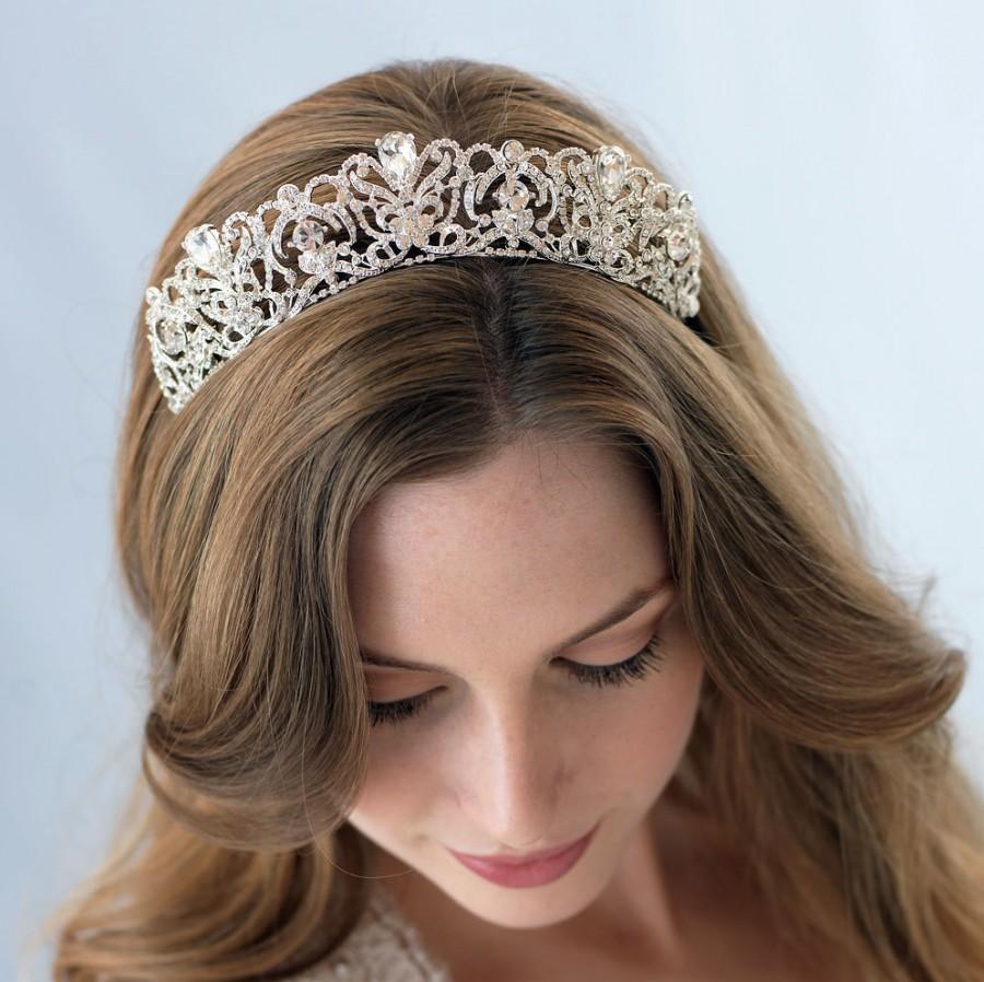 زفاف - Silver Bridal Tiara, Wedding Crown, Vintage Bridal Tiara, Bridal Hair Accessory, Rhinestone Wedding Tiara, Royal Wedding Crown ~TI-3175