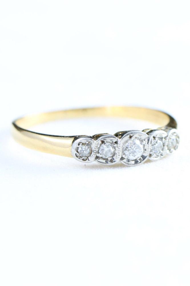 Hochzeit - Edwardian 5 stone old european cut diamond engagement ring in 18 carat gold and platinum