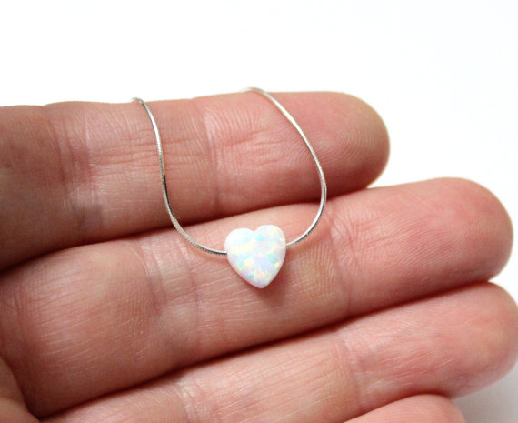 Wedding - Opal Heart, Opal Necklace, White Heart Necklace, Opal Heart, Gold Filled, Tiny Minimalist, Everyday Necklace, Sterling Silver Necklace