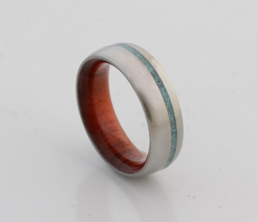 Mariage - turquoise wedding ring wood ring wood wedding band red heart ring mens wedding ring man jewelry woman wedding ring