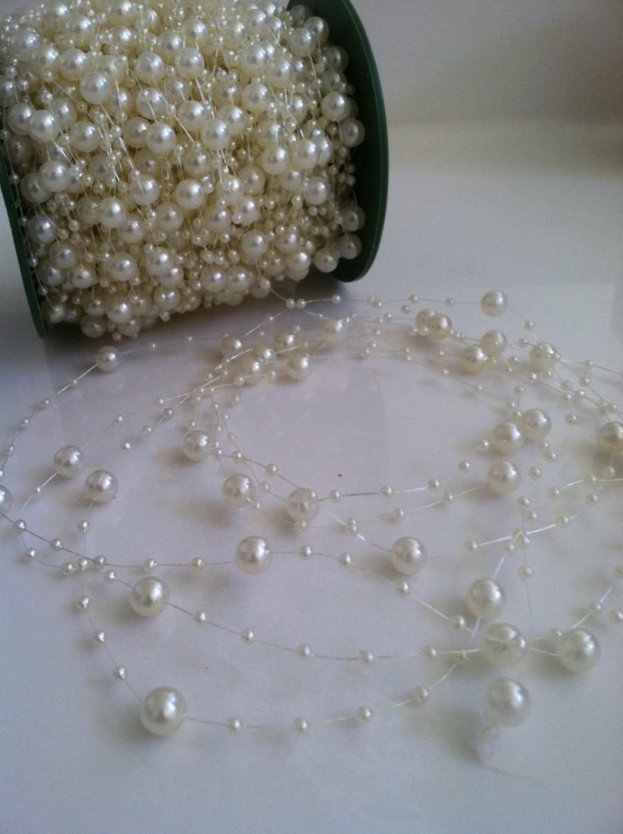 Mariage - Ivory 8+3mm Pearl Bead Garland For Wedding hair /flower table DIY Decor/Wreaths/Candle Decor, Floral Bouquets