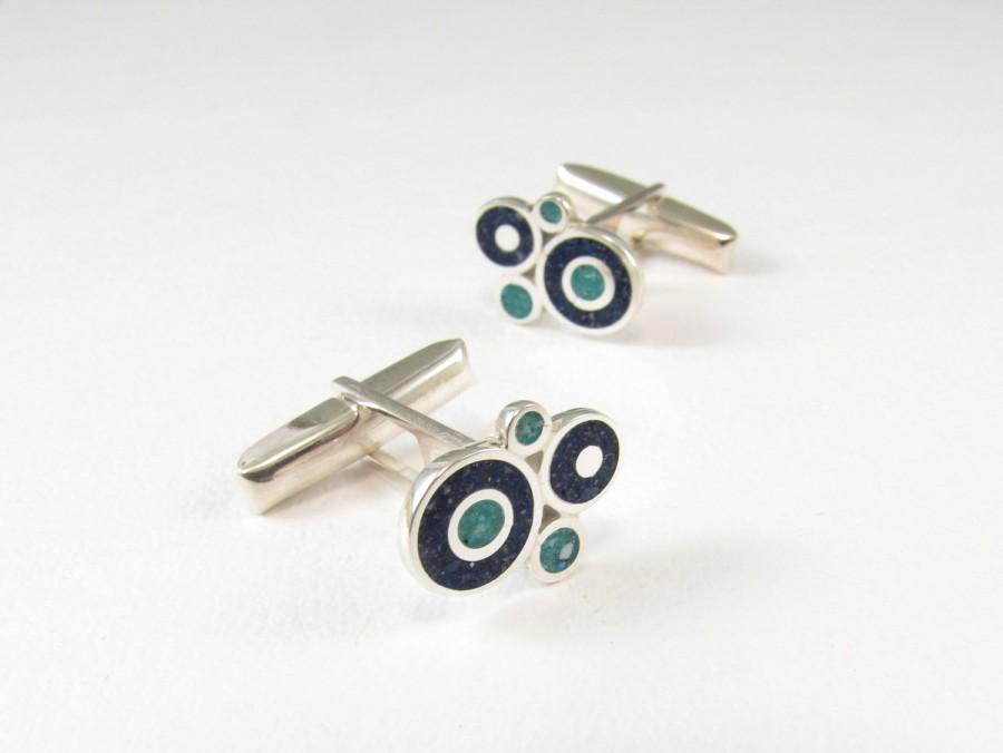 Свадьба - Sterling Silver Cuff Links, Sky, Sea, Colorful, Bubbles, Modern, Contemporary