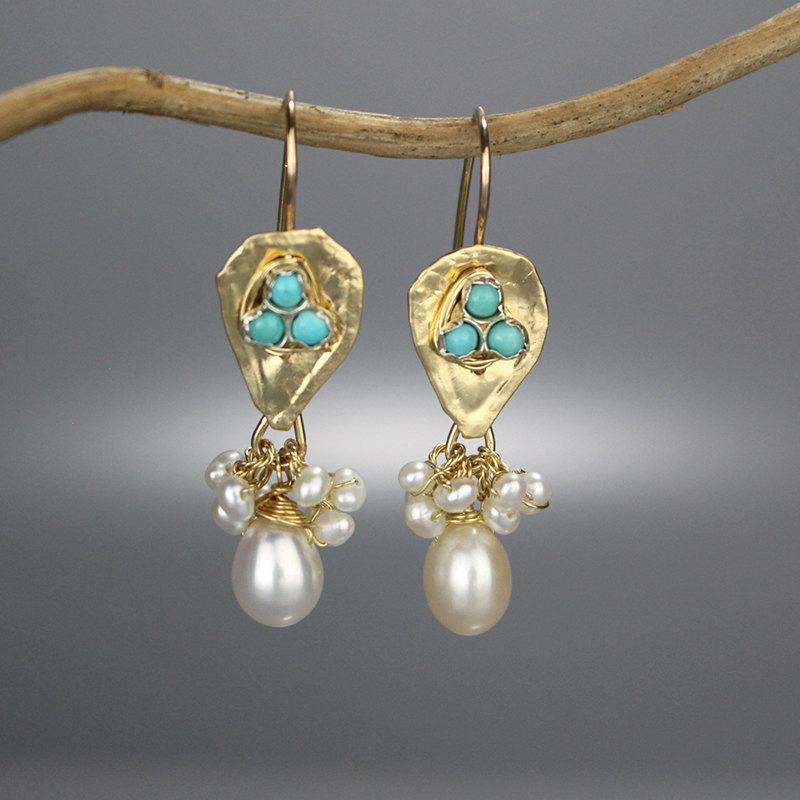 Mariage - Gold Filled Earrings, Bridal Earrings, Pearl Bridal Earrings, Gold Filled Boho Earrings, Pearl Birthstone, Bohemian Earrings, Antique Style