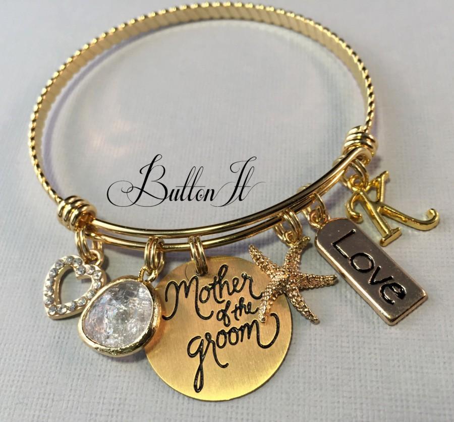 Mariage - Wedding gifts, Mother of the GROOM gift, Mother of the Bride Gift, Maid of Honor gift, GOLD bangle, CHARM bracelet, destination, Blush pink