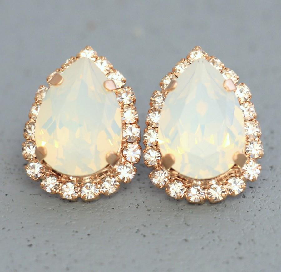 Свадьба - White Opal Swarovski Studs,Opal Stud Earrings,Opal Teardrop Earrings,Bridal Earrings,Swarovski Stud Earrings,Rose Gold Bridesmaids Earrings