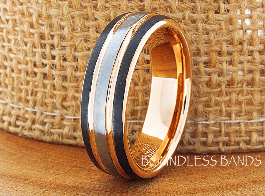 زفاف - Tungsten Ring Tungsten Wedding Ring Men Women Wedding Bands Promise Anniversary Engagement 7mm Tricolor Black Rose Gray Matching Ring Set
