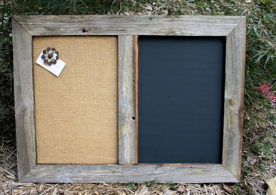 Hochzeit - 30x22" Barn Wood  Framed Chalk Board & Cork board