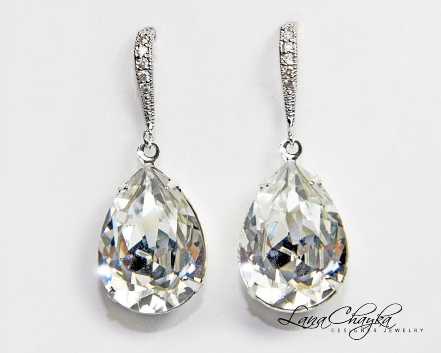 Wedding - Wedding Crystal Teardrop Earrings Swarovski Rhinestone Silver Cz Bridal Dangle Earrings Sparkly Wedding Earrings Bridesmaid Crystal Jewelry - $29.00 USD