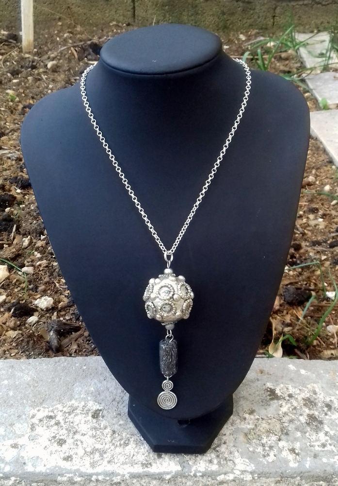 زفاف - Gray necklace, silver plated necklace, uniqe gift for woman, metal necklace, beaded necklace, one of a kind, perfect gift, anniversary gift