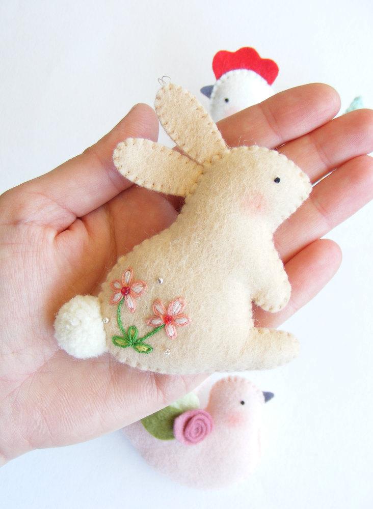 Свадьба - PDF pattern - Easter ornaments - Bunny, hen and dove felt ornament, easy sewing pattern, DIY wall hanging decoration, spring embroidery