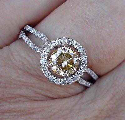 زفاف - 1 Carat Pave Halo VS Yellow Diamond Solitaire Engagement Ring - 14K White Gold