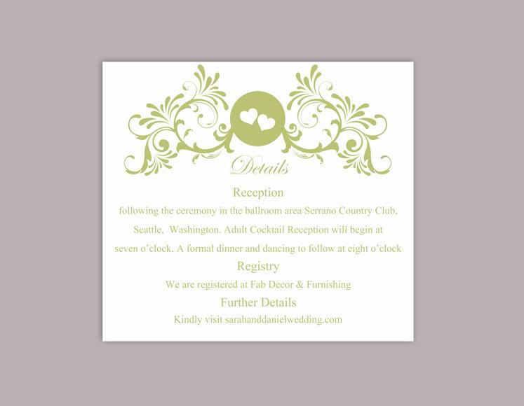 Mariage - DIY Wedding Details Card Template Download Printable Wedding Details Card Editable Green Details Card Elegant Heart Information Cards Party - $6.90 USD