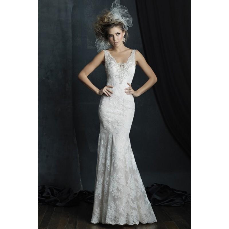 Hochzeit - Style C381 by Allure Couture - Floor length Lace Chapel Length Sheath Sleeveless V-neck Dress - 2017 Unique Wedding Shop