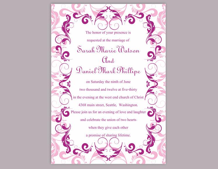 Wedding - Wedding Invitation Template Download Printable Wedding Invitation Editable Pink Invitations Elegant Invitation Purple Wedding Invitation DIY - $6.90 USD