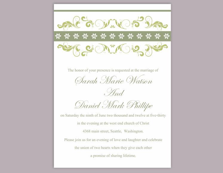 Hochzeit - Wedding Invitation Template Download Printable Wedding Invitation Editable Invitation Green Invitation Elegant Floral Wedding Invitation DIY - $6.90 USD
