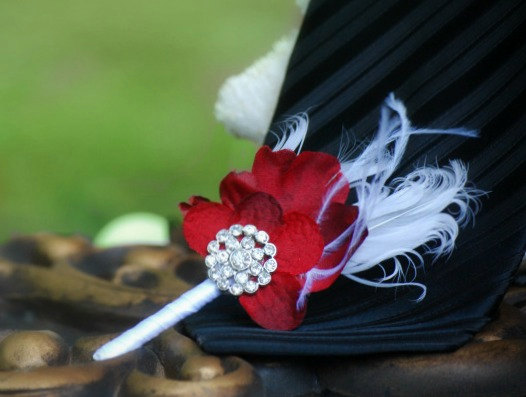 Wedding - Boutonniere Pin Red / Aubergine Purple / Amethyst & Rhinestone Crystal or White / Ivory Pearls. Winter Sophisticated Groom Groomsmen Bridal