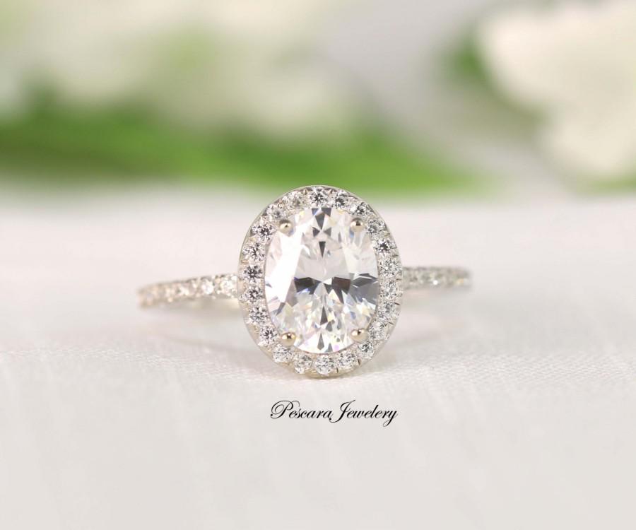 Свадьба - Classic Oval Engagement Ring - Oval Cut Ring - Oval Halo Ring - Wedding Ring - Diamond Stimulants (CZ) - 2.0 Carat - Sterling Silver