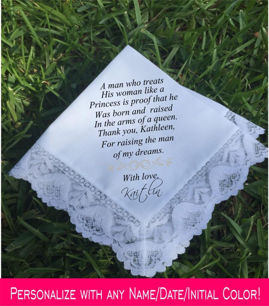 Wedding - Mother of the groom gift, mother of groom gift, wedding handkerchief, lace handkerchief PRINTED handkerchief wedding gift keepsake (H 049)
